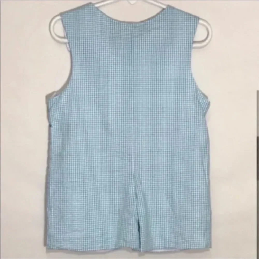 Classic Whimsy Easter Bunny Rabbit Blue Checkered Overalls